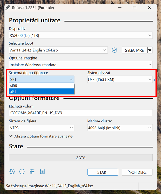 Alege între GPT (UEFI, fÄrÄ CSM) Èi MBR (BIOS, UEFI-CSM)