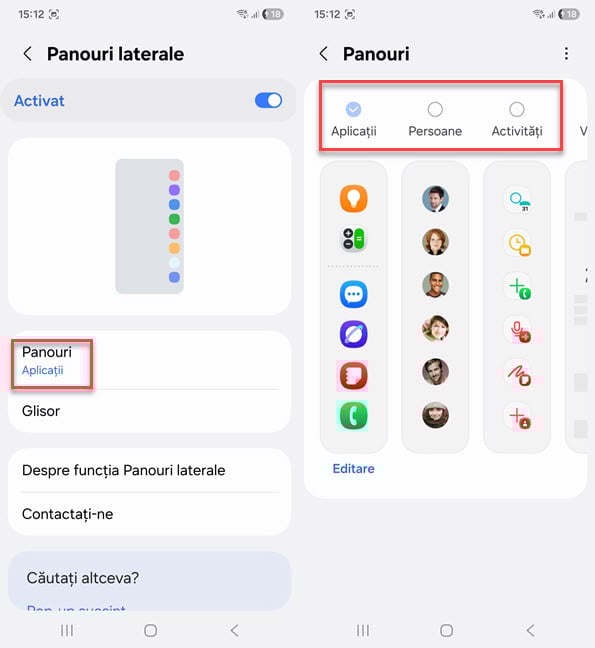 Activeaz&Auml; panourile laterale pe care le dore&Egrave;ti
