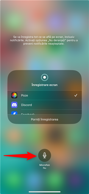 ActiveazÄ microfonul pentru a înregistra ecranul iPhone-ului cu sunetul vocii tale