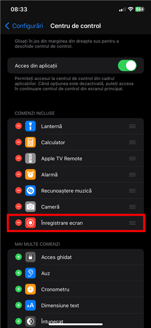 FuncÈia Ãnregistrare ecran este adÄugatÄ la Comenzile incluse pe iPhone
