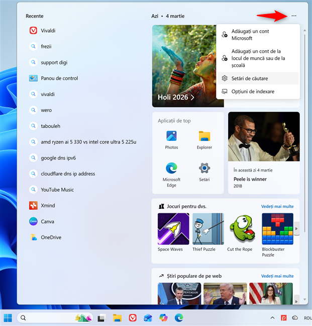 Meniul cu Op&Egrave;iuni pentru C&Auml;utare