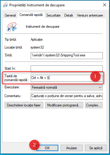 SeteazÄ Tasta de comandÄ rapidÄ doritÄ pentru Instrument de decupare