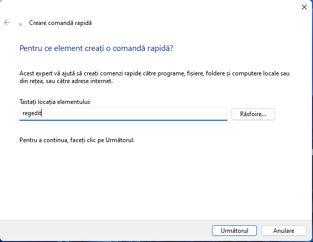 Creaz&Auml; o scurt&Auml;tur&Auml; pentru regedit