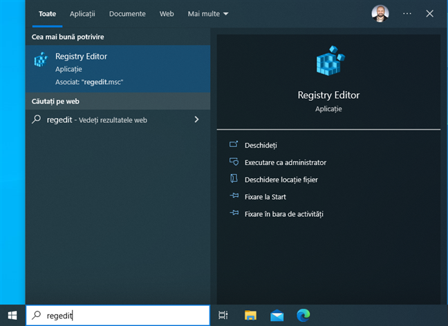 Caut&Auml; regedit &Atilde;&reg;n Windows 10