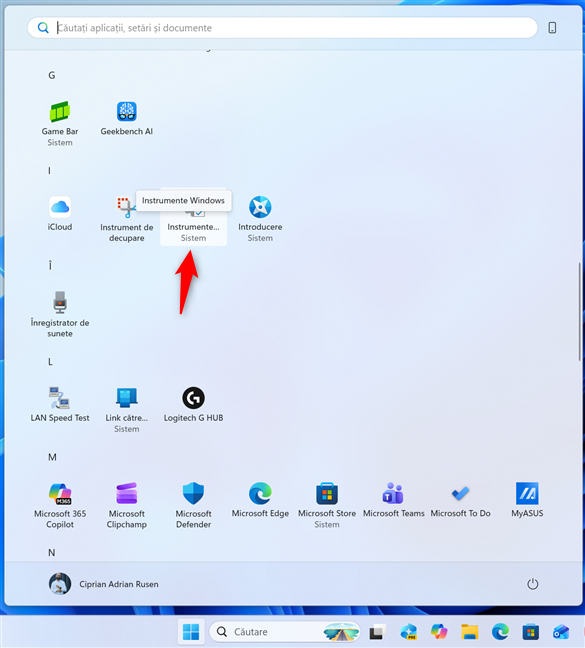 D&Auml; clic pe Instrumente Windows