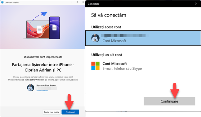 Alege &Egrave;i conecteaz&Auml;-te cu contul Microsoft