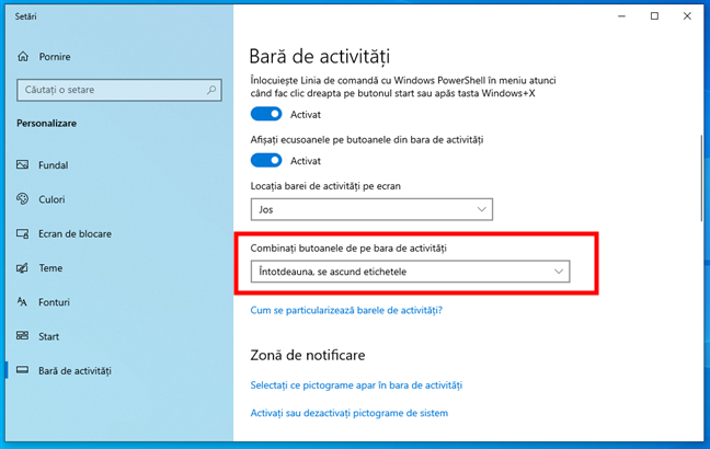 CombinaÈ›i butoanele de pe bara de activitÄƒÈ›i Ã®n Windows 10