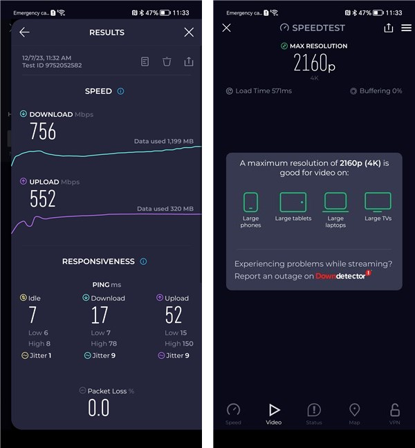 Rezultate în SpeedTest
