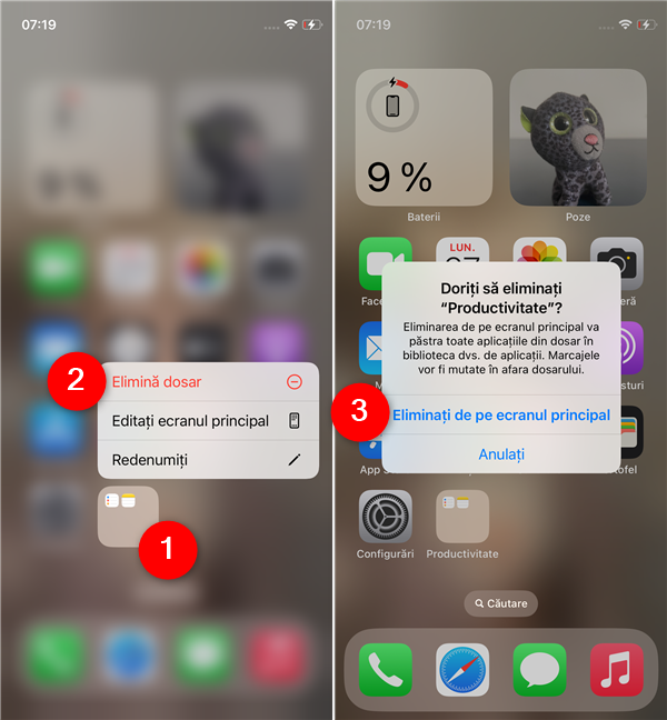 Cum elimini un dosar de pe Ecranul principal al unui iPhone 