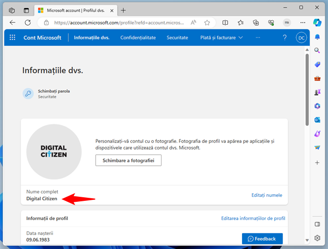 Numele contului tÄƒu Microsoft a fost schimbat