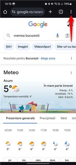 ÃŽn Chrome, apasÄƒ pe cele trei puncte pe verticalÄƒ, din dreapta sus