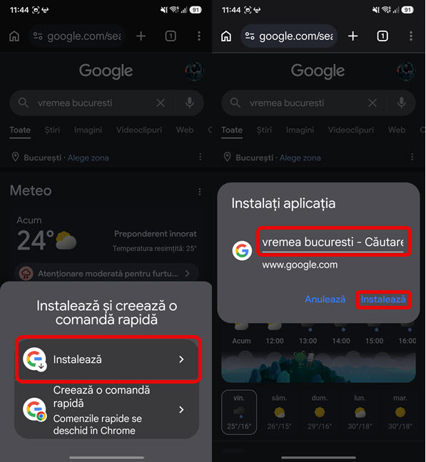 Apas&Auml; pe Instaleaz&Auml; &Egrave;i d&Auml; un nume aplica&Egrave;iei