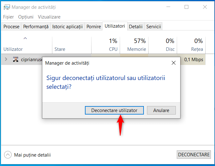 ConfirmÄƒ apÄƒsÃ¢nd pe Deconectare utilizator