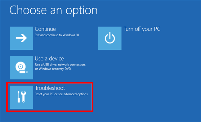 Alege Troubleshoot pentru accesa Safe Mode Ã®n Windows 10
