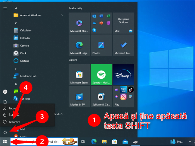 Cum porneÈ™ti Windows 10 Ã®n Safe Mode din Meniul Start