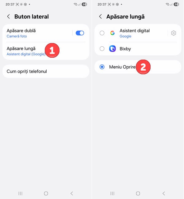 Apas&Auml; pe Ap&Auml;sare lung&Auml; &Egrave;i alege Meniu Oprire