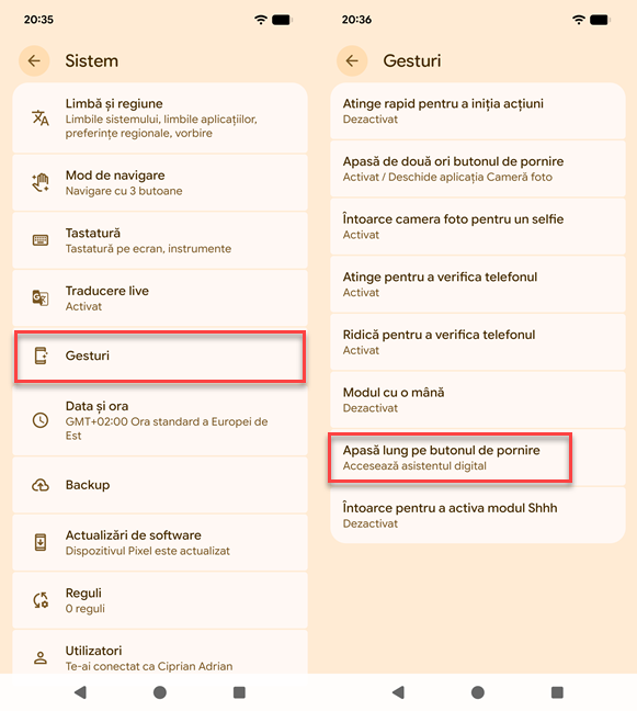 Navigheaz&Auml; la Gesturi > Apas&Auml; lung pe butonul de pornire