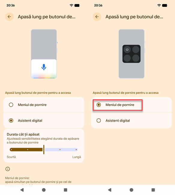 Alege Meniul de pornire &Atilde;&reg;n loc de Asistent digital