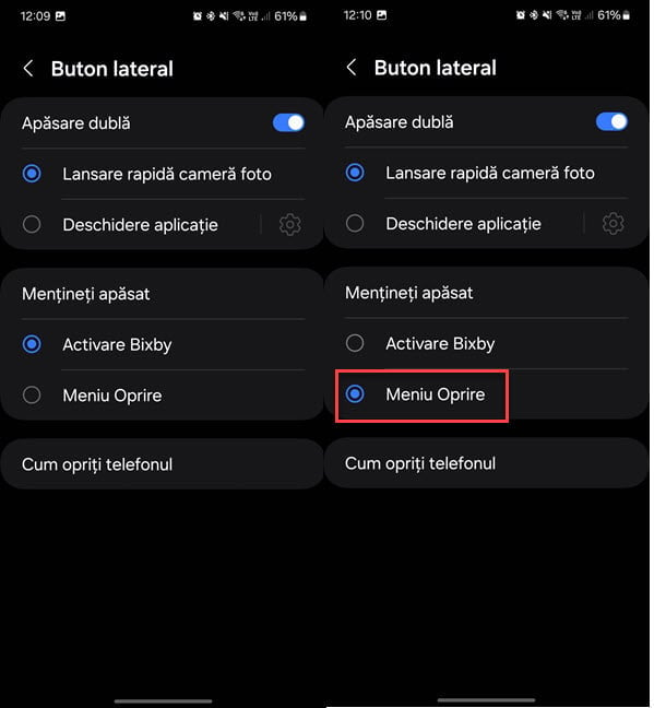 SelecteazÄƒ Meniu Oprire Ã®n loc de Activare Bixby