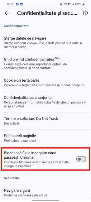 DezactiveazÄƒ BlocheazÄƒ filele incognito cÃ¢nd pÄƒrÄƒseÈ™ti Chrome