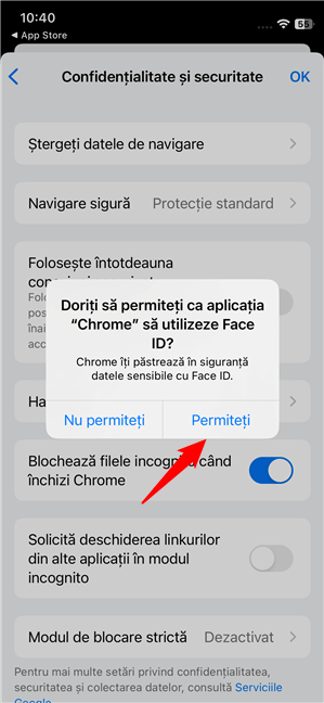 Permite-i lui Chrome sÄƒ utilizeze Face ID pe iPhone-ul tÄƒu