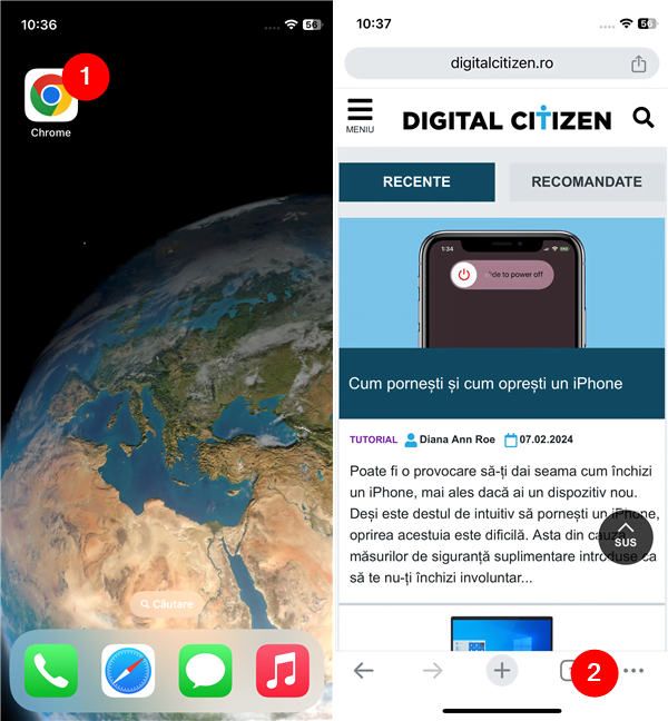 Pe iPhone, deschide Chrome È™i acceseazÄƒ-i meniul