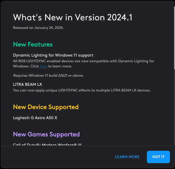 Logitech G Hub este acum compatibil cu Iluminarea dinamicÄƒ
