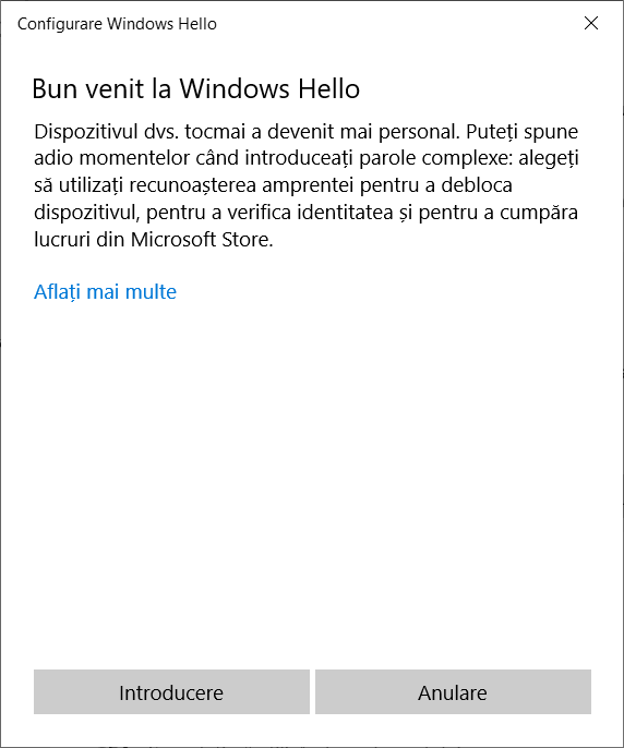 Bun venit la Windows Hello