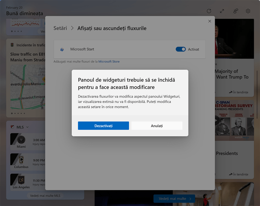 Dezactivarea È™tirilor din Widgeturi Ã®n Windows 11