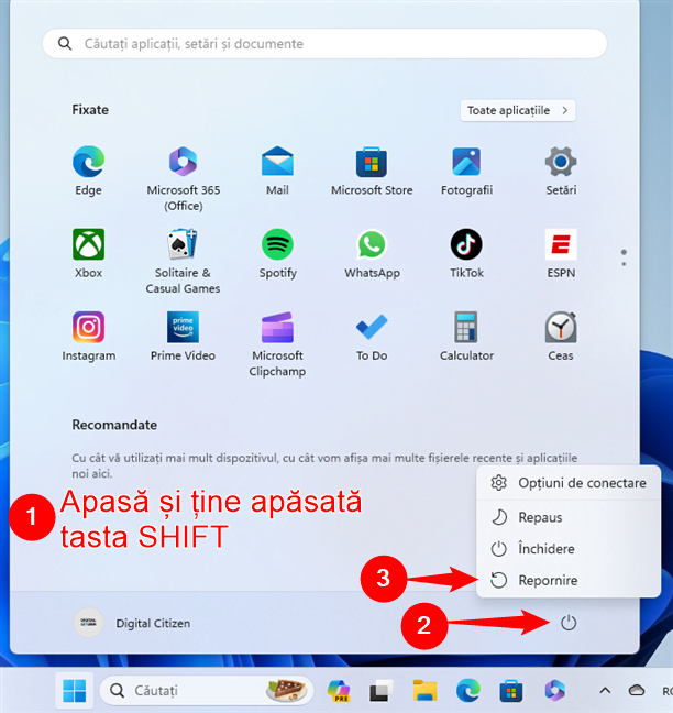 ApasÄƒ pe Shift È™i selecteazÄƒ Restart pentru a ajunge la Safe Mode with Networking Ã®n Windows 11