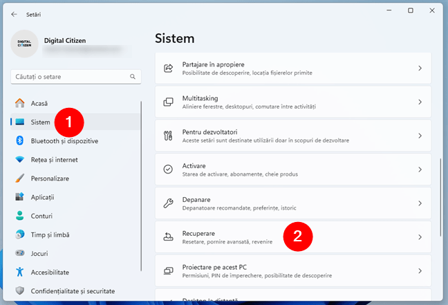 AcceseazÄƒ SetÄƒri > Sistem > Recuperare