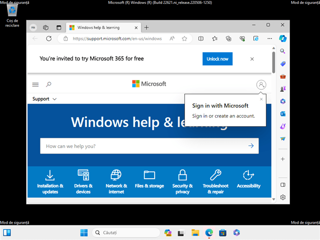 Edge oferÄƒ ajutor Ã®n Safe Mode with Networking din Windows 11