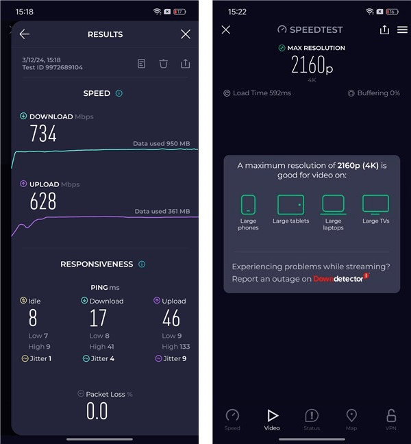 Rezultate în Speedtest