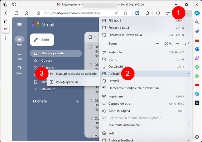 ÃŽn meniul din Edge, acceseazÄƒ AplicaÈ›ii È™i apasÄƒ pe InstalaÈ›i acest site ca aplicaÈ›ie