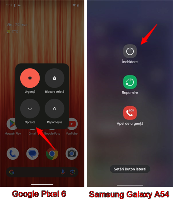 ApasÄ pe butonul OpreÈte sau Ãnchidere pentru a opri un telefon cu Android