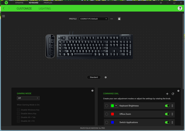 Personalizarea tastaturii Razer BlackWidow V4 Pro Ã®n Synapse