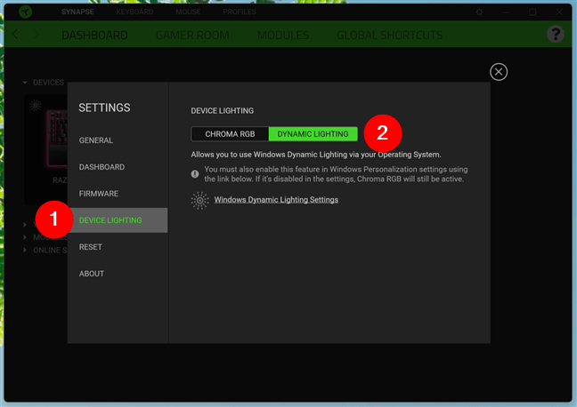 ActiveazÄƒ Iluminarea dinamicÄƒ Ã®n Razer Synapse