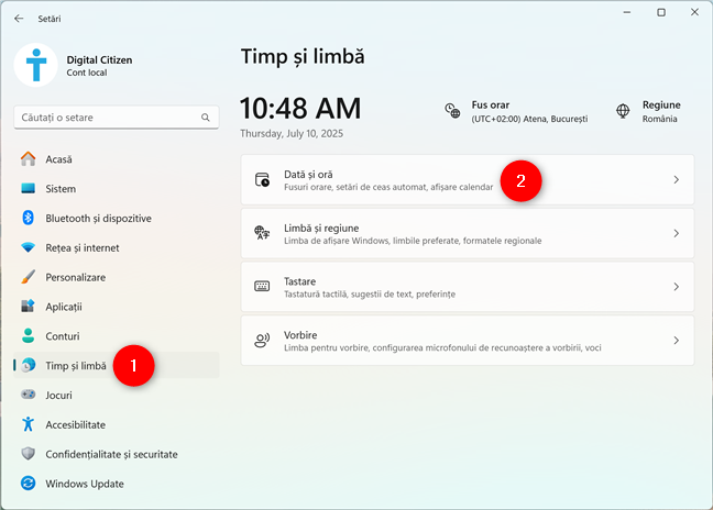 AcceseazÄ SetÄri > Timp Èi limbÄ > DatÄ Èi orÄ
