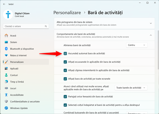 Cum ascunzi bara de activitÄÈi în Windows 11
