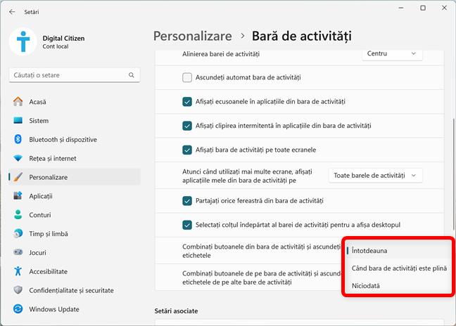 CombinaÈi butoanele din bara de activitÄÈi Èi ascundeÈi etichetele