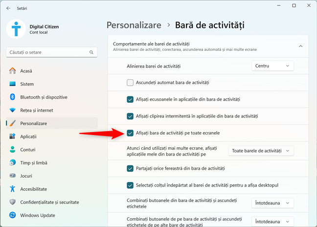 AfiÈaÈi bara de activitÄÈi pe toate ecranele