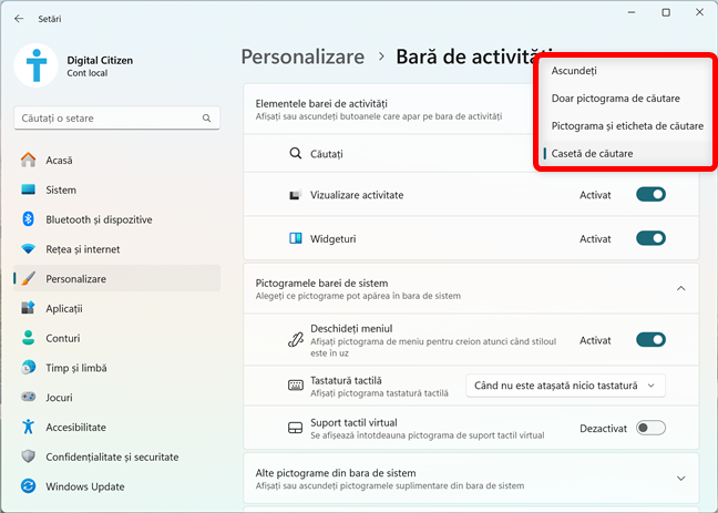 Cum personalizezi cÄutarea din bara de activitÄÈi în Windows 11