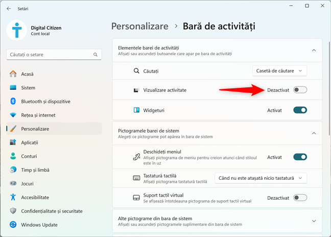 Cum elimini pictograma Vizualizare activitate din bara de activitÄÈi în Windows 11