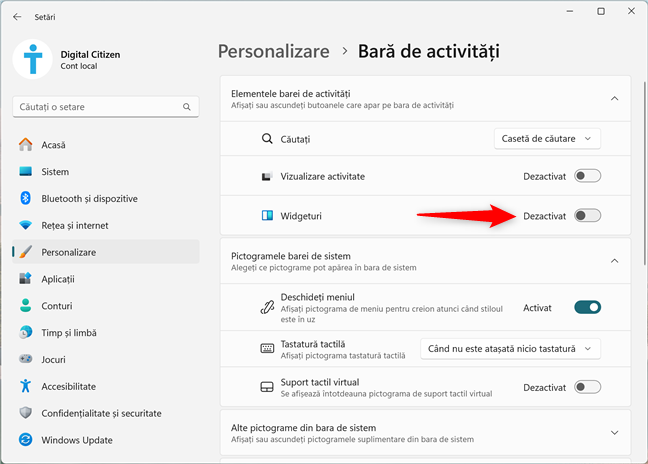 Cum dezactivezi Widgeturi în Windows 11