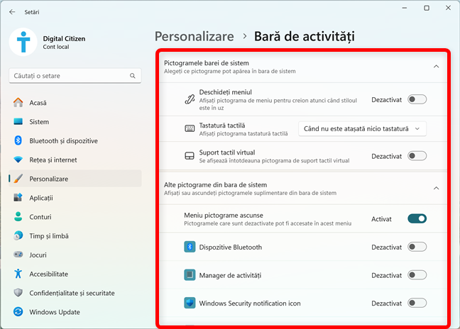 Alege pictogramele afiÈate în bara de sistem