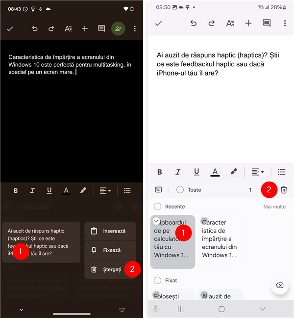 Cum Ètergi un element din clipboardul de pe Android