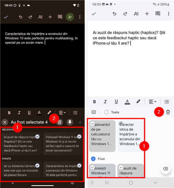 Cum Ètergi mai multe elemente din clipboardulul de pe Android