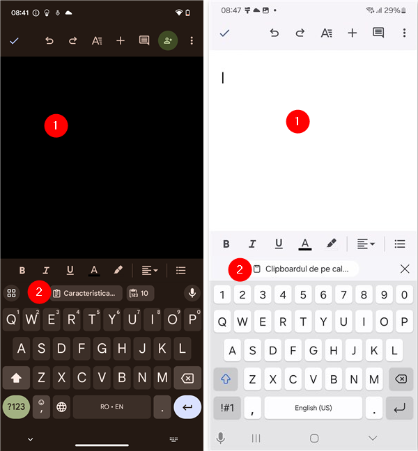 Cum lipeÈti ultimul element copiat pe Android