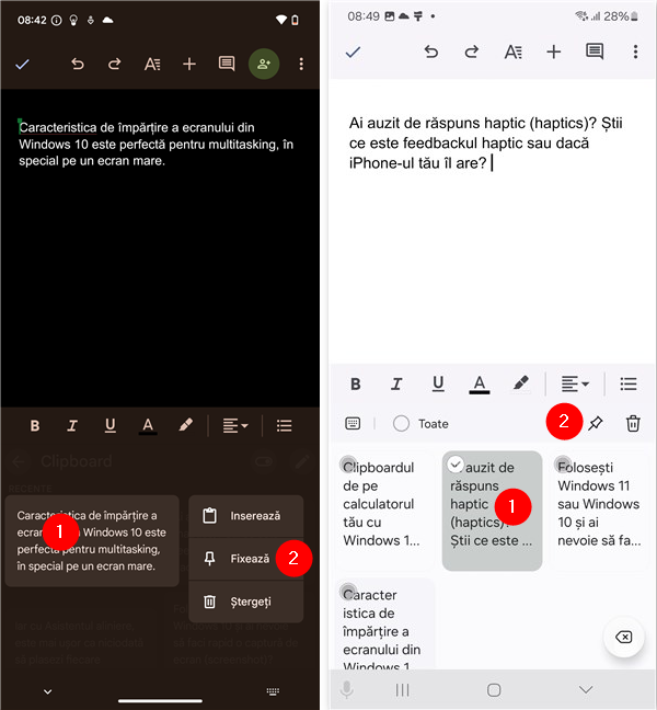 Cum fixezi elemente în clipboard pe Android