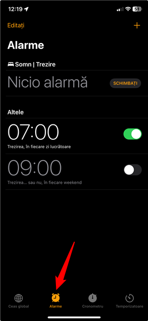 Fila cu Alarme pentru iPhone
